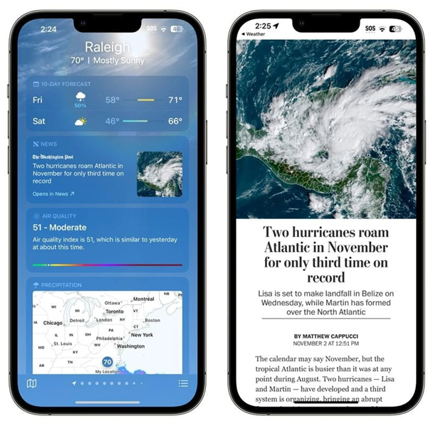 石柱苹果14维修分享iPhone 14手机如何看天气时顺带看新闻 