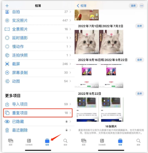 石柱苹果手机维修分享iOS 16 中相册重复项目功能使用方法 